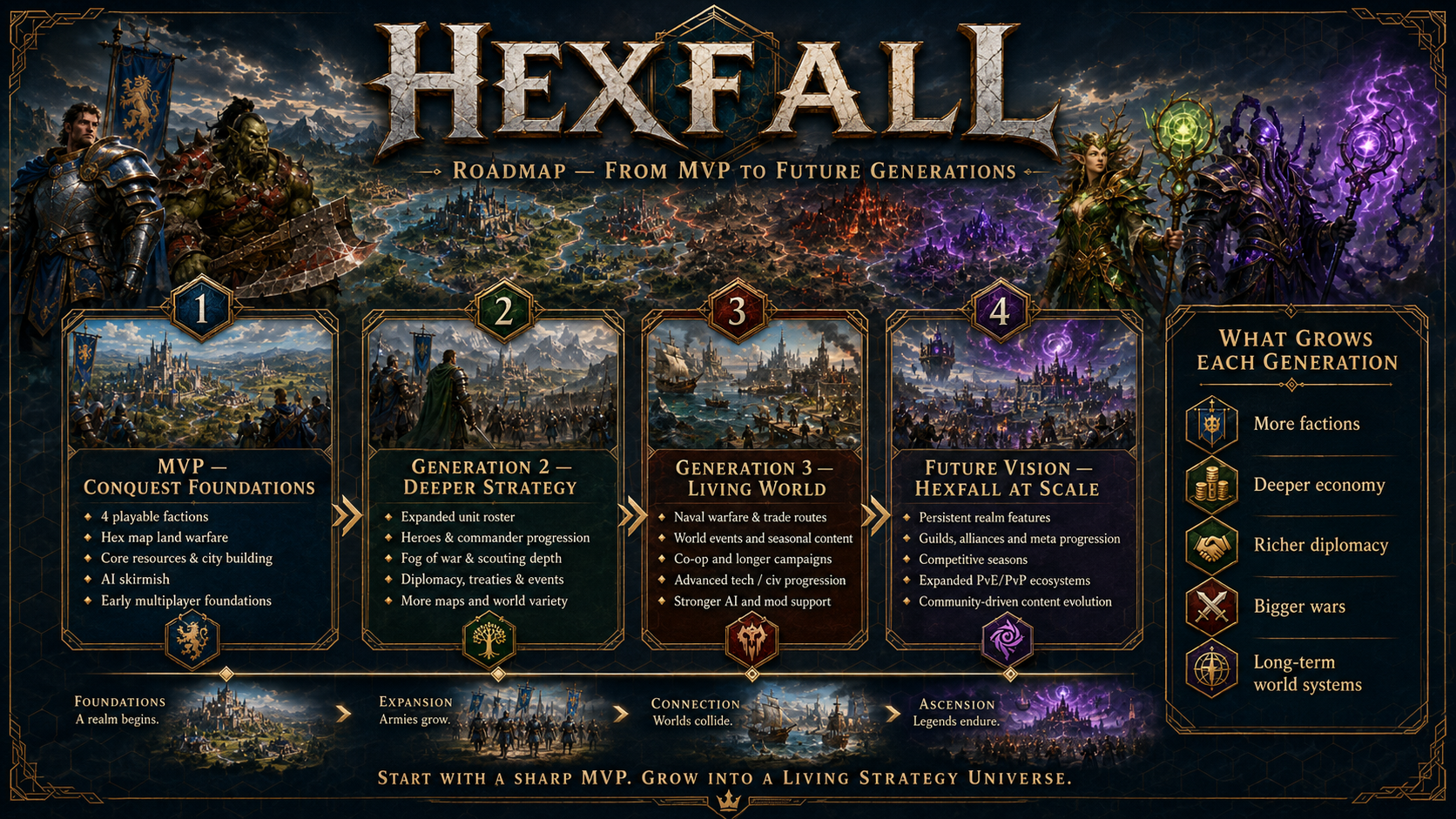 Hexfall Spielplan und Roadmap